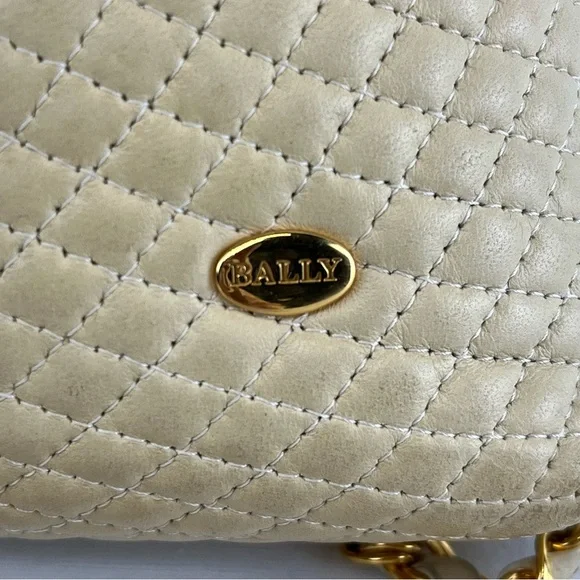 Bally Lambskin Leather Quilted Crossbody Bag with Gold Tone Chain in Cream - Picture 14 of 16